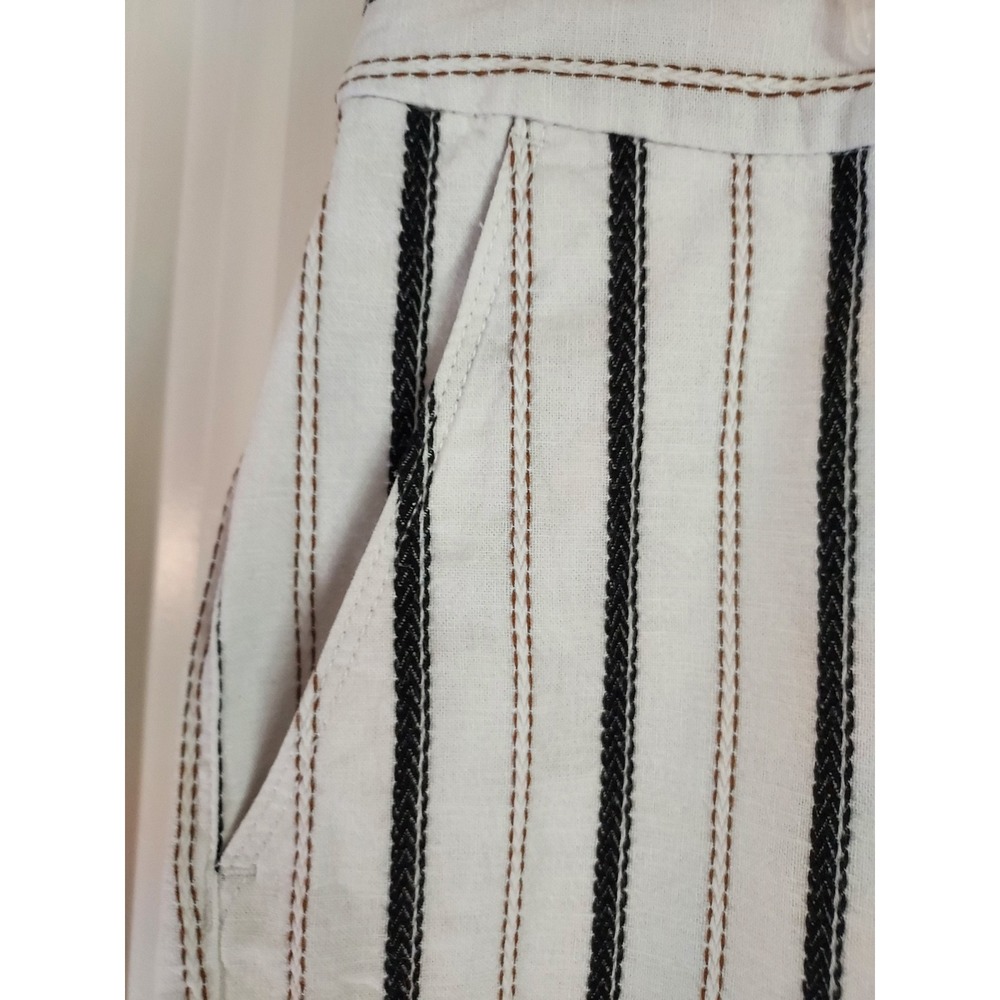LOFT Outlet Skinny Bermuda Shorts Womens 14 White Black Striped Linen Blend - Picture 3 of 8